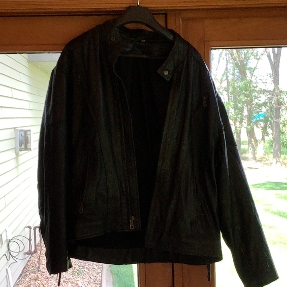 Black leather motorcycle jacket